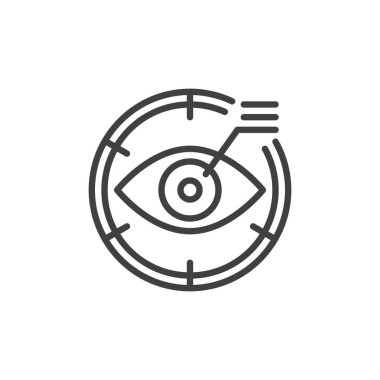 İris tanıma çizgisi simgesi. Mobil konsept ve web tasarımı için doğrusal biçim işareti. Göz doğrulama ana hatları vektör simgesi. Sembol, logo çizimi. Vektör grafikleri