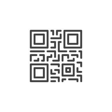 QR kod satırı simgesi. Mobil konsept ve web tasarımı için doğrusal biçim işareti. QR kod ana hatları vektör simgesi. Sembol, logo çizimi. Vektör grafikleri