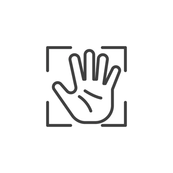 手のひらの生体認証アイコン モバイルコンセプトとウェブデザインのためのリニアスタイルのサイン パーム認識アウトラインベクトルアイコン シンボル ロゴイラスト ベクトルグラフィックス — ストックベクタ