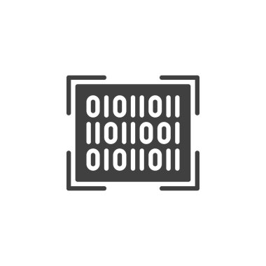 İkili kod doğrulama vektör simgesi. Mobil konsept ve web tasarımı için düz tabela. İkili Kod Analiz Simgesi. Sembol, logo çizimi. Vektör grafikleri
