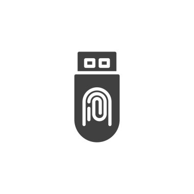 usb sürücüsü doğrulama vektör simgesi. Mobil konsept ve web tasarımı için düz tabela. USB çubuğu ve parmak izi sembolü. Sembol, logo çizimi. Vektör grafikleri