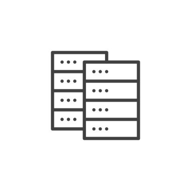 Büyük veri çizgisi simgesi. Mobil konsept ve web tasarımı için veritabanı, raf doğrusal işareti. Bilgisayar sunucusu ana hatlı vektör simgesi. Sembol, logo çizimi. Vektör grafikleri