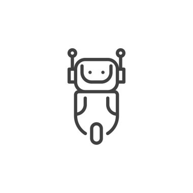 Robot yardımcı çizgi simgesi. Mobil konsept ve web tasarımı için doğrusal biçim işareti. Tekerlek üzerinde robot çizgisi vektör simgesi. Sembol, logo çizimi. Vektör grafikleri