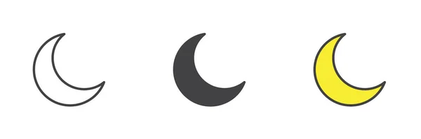 Crescent Moon Olika Stil Ikon Set Linje Glyf Och Fylld — Stock vektor