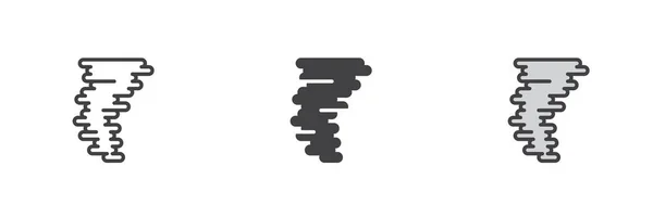 Hurrikan Tornado Andere Stil Symbol Set Linie Glyphe Und Gefüllte — Stockvektor