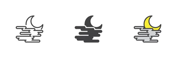 Mist Maan Verschillende Stijl Pictogram Set Lijn Hiëroglief Gevulde Omtrek — Stockvector
