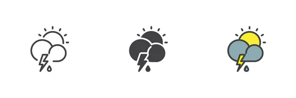 Stürmisches Wetter Anderes Stil Icon Gesetzt Linie Glyphe Und Gefüllte — Stockvektor