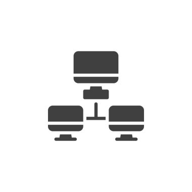 Bilgisayar ağı vektör simgesi. Mobil konsept ve web tasarımı için düz tabela. Bilgisayar sunucusu bağlantı simgesi. Sembol, logo çizimi. Vektör grafikleri