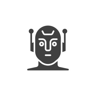 İnsansı robot vektör simgesi. Mobil konsept ve web tasarımı için düz tabela. Robot sembol simgesi. Sembol, logo çizimi. Vektör grafikleri