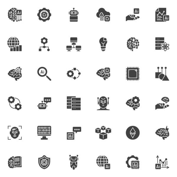 Conjunto Iconos Vectoriales Inteligencia Artificial Análisis Datos Colección Símbolos Sólidos — Archivo Imágenes Vectoriales