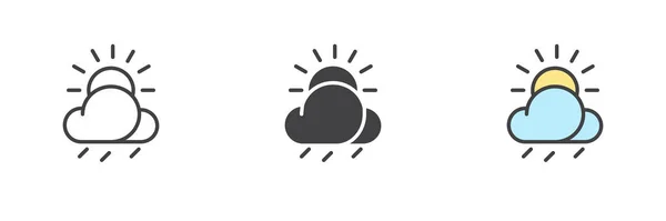 雲の雨と太陽の異なるスタイルのアイコンセット グリフ 塗りつぶしのアウトラインのカラフルなバージョン アウトライン 塗りつぶしのベクトル記号 気象記号ロゴイラスト ベクトルグラフィックス — ストックベクタ