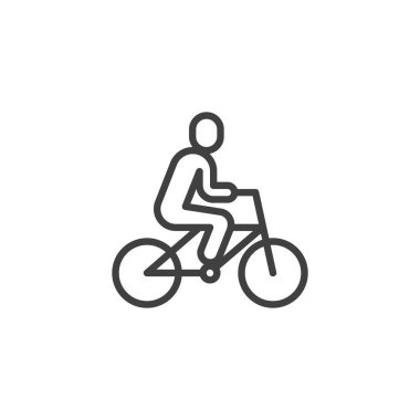 Bisiklet sporu ikonu. Mobil konsept ve web tasarımı için doğrusal biçim işareti. Bisiklet ana hatları vektör simgesi sürülüyor. Sembol, logo çizimi. Vektör grafikleri