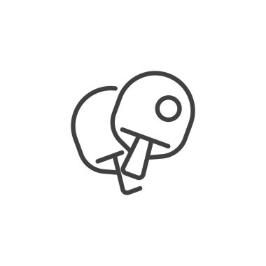 Masa tenisi ikonu. Mobil konsept ve web tasarımı için raket ve top doğrusal tabela. Ping pong ana hat vektör simgesi. Sembol, logo çizimi. Vektör grafikleri