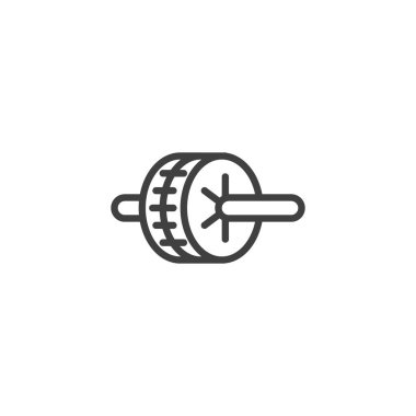 Tekerlek çizgisi ikonu alıştırması. Mobil konsept ve web tasarımı için doğrusal biçim işareti. Tekerlek dış hat vektör simgesini çalıştırın. Sembol, logo çizimi. Vektör grafikleri