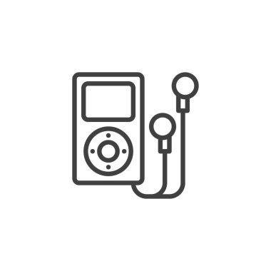 mp3 oynatıcı çizgisi simgesi. Mobil konsept ve web tasarımı için taşınabilir müzik aygıtı doğrusal işareti. müzik çalar ana hatları vektör simgesi. Sembol, logo çizimi. Vektör grafikleri