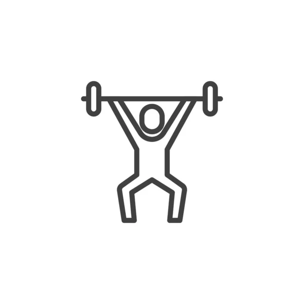 Gewichtheben Sport Line Ikone Mann Mit Langhantel Linearen Stil Zeichen — Stockvektor