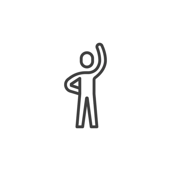 Icône Ligne Exercice Aérobic Homme Avec Main Levée Signe Style — Image vectorielle