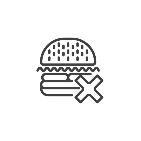 垃圾食物线图标 移动概念和网页设计的线性风格标志 汉堡和交叉标记轮廓矢量图标 标识插图 矢量图形 — 图库矢量图片