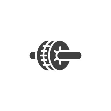 Tekerlek ikonu alıştırması. Mobil konsept ve web tasarımı için düz tabela. Egzersiz tekeri simgesi. Sembol, logo çizimi. Vektör grafikleri