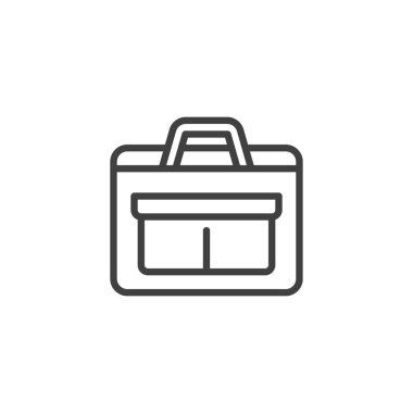 Laptop çanta hattı simgesi. Mobil konsept ve web tasarımı için doğrusal biçim işareti. İş çantası taslak vektör simgesi. Sembol, logo çizimi. Vektör grafikleri