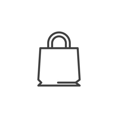 Alışveriş torbası çizgisi ikonu. Mobil konsept ve web tasarımı için doğrusal biçim işareti. Alışveriş çantası taslak vektör simgesi. Sembol, logo çizimi. Vektör grafikleri