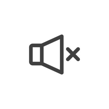 Düğme çizgisi simgesini kapat. Mobil konsept ve web tasarımı için doğrusal biçim işareti. Sessiz mod düğmesi ana hatlı vektör simgesi. Sembol, logo çizimi. Vektör grafikleri