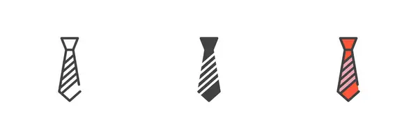 Gestreifte Krawatte Mit Unterschiedlichen Stilikonen Linie Glyphe Und Gefüllte Umrisse — Stockvektor