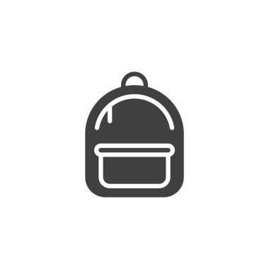 Sırt çantası vektör simgesi. Sırt çantası taşınabilir konsept ve web tasarımı için düz tabela ile dolu. Okul çantasının sembolü. Sembol, logo çizimi. Vektör grafikleri