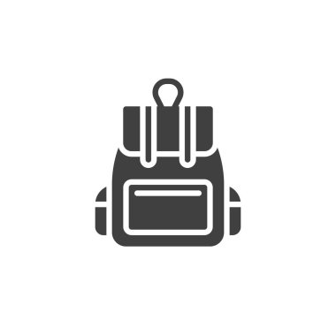 Sırt çantası vektör simgesi. Okul Çantası mobil konsept ve web tasarımı için düz tabela doldurdu. Sırt çantası sembolü. Sembol, logo çizimi. Vektör grafikleri