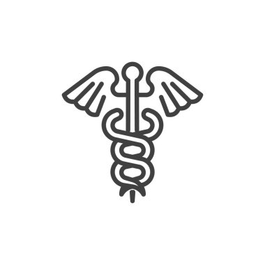 Caduceus ilaç ikonu. Mobil konsept ve web tasarımı için doğrusal biçim işareti. Tıbbi caduceus ana hatlı vektör ikonu. Sembol, logo çizimi. Vektör grafikleri