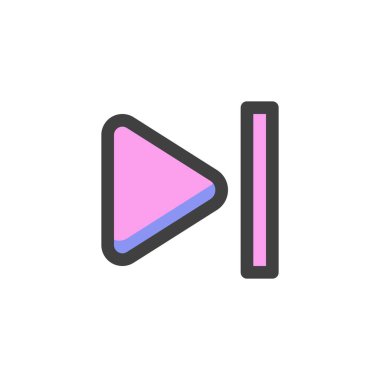 İleri düğmesi doldurulmuş dış hat simgesi, çizgi vektör işareti, beyaz üzerine izole edilmiş doğrusal renkli resimtogram. Sembol, logo çizimi. Vektör grafikleri