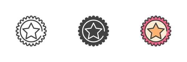 Estrella Insignia Estilo Diferente Icono Conjunto Línea Glifo Contorno Rellenado — Vector de stock