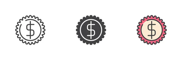 Emblema Dinheiro Dólar Conjunto Ícone Estilo Diferente Linha Glifo Contorno — Vetor de Stock