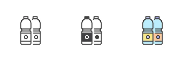 Bottiglia Acqua Stile Diverso Set Icone Linea Glifo Contorno Riempito — Vettoriale Stock