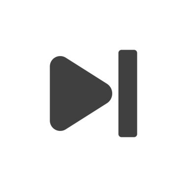 İleri düğme vektör simgesini atla. Mobil konsept ve web tasarımı için düz tabela. Sonraki ortam düğmesi simgesi. Sembol, logo çizimi. Vektör grafikleri