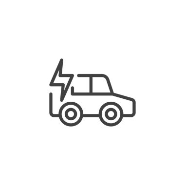 Elektrikli araba hattı simgesi. Mobil konsept ve web tasarımı için doğrusal biçim işareti. Elektrikli araba taslak vektör simgesi. Sembol, logo çizimi. Vektör grafikleri
