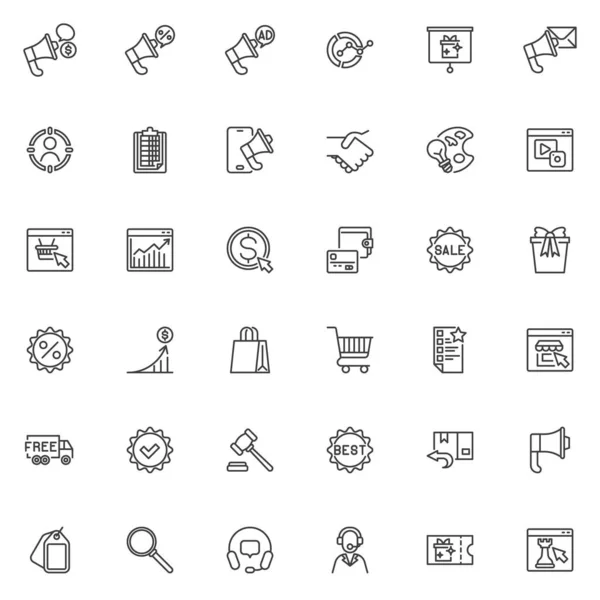 Marketing Advertising Line Icons Set Commerce Linear Style Symbols Collection — Stock Vector