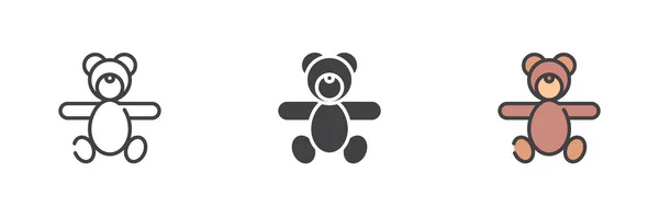 Teddy Bear Toy Different Style Icon Set Line Glyph Filled — Vector de stock