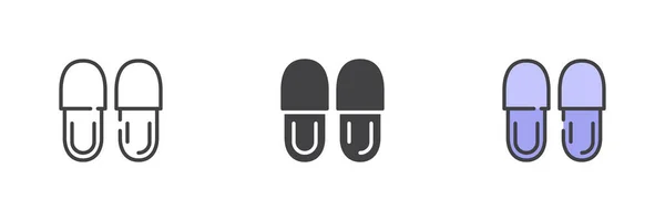Zapatillas Casa Estilo Diferente Icono Conjunto Línea Glifo Contorno Rellenado — Vector de stock