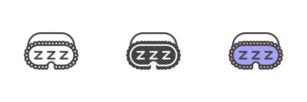 睡眠眼罩不同风格图标设置 字形和填充轮廓色彩斑斓的版本 轮廓和填充向量符号 标识插图 矢量图形 — 图库矢量图片