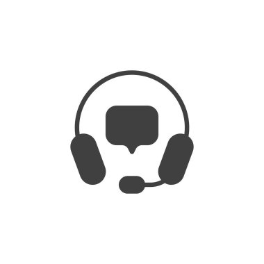 Müşteri hizmeti vektör simgesi. Konuşma balonu ve kulaklık mobil konsept ve web tasarımı için düz tabela doldurdu. Servis simgesini destekle. Sembol, logo çizimi. Vektör grafikleri