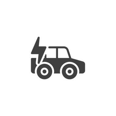 Elektrikli araba vektör simgesi. Mobil konsept ve web tasarımı için düz tabela. Elektrikli araba sembolü. Sembol, logo çizimi. Vektör grafikleri