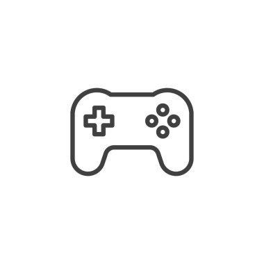 Gamepad kontrol çizgisi simgesi. Mobil konsept ve web tasarımı için doğrusal biçim işareti. Oyun joystick ana hatları vektör simgesi. Sembol, logo çizimi. Vektör grafikleri