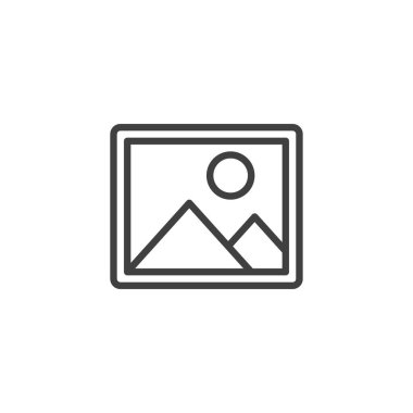 Fotoğraf galerisi çizgisi simgesi. Mobil konsept ve web tasarımı için doğrusal biçim işareti. UI Resim Galerisi ana hatlı vektör simgesi. Sembol, logo çizimi. Vektör grafikleri