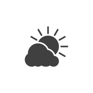 Bulut ve güneş vektör simgesi. Mobil konsept ve web tasarımı için düz tabela. Güneşli ve bulutlu sembol. Hava sembolü, logo illüstrasyonu. Vektör grafikleri