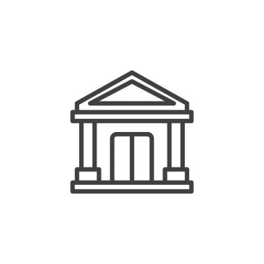 Banka inşa çizgisi simgesi. Mobil konsept ve web tasarımı için doğrusal biçim işareti. Taslak vektör simgesini bankaya al. Sembol, logo çizimi. Vektör grafikleri