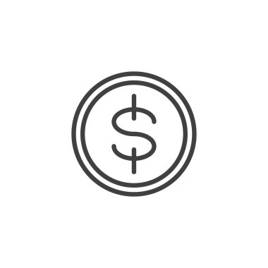 Dolar madeni para çizgisi simgesi. Mobil konsept ve web tasarımı için doğrusal biçim işareti. Para madeni para ana hatları vektör simgesi. Sembol, logo çizimi. Vektör grafikleri