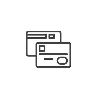 Kredi kartı çizgisi simgesi. Mobil konsept ve web tasarımı için doğrusal biçim işareti. Banka kartı ana hatlı vektör simgesi. Sembol, logo çizimi. Vektör grafikleri