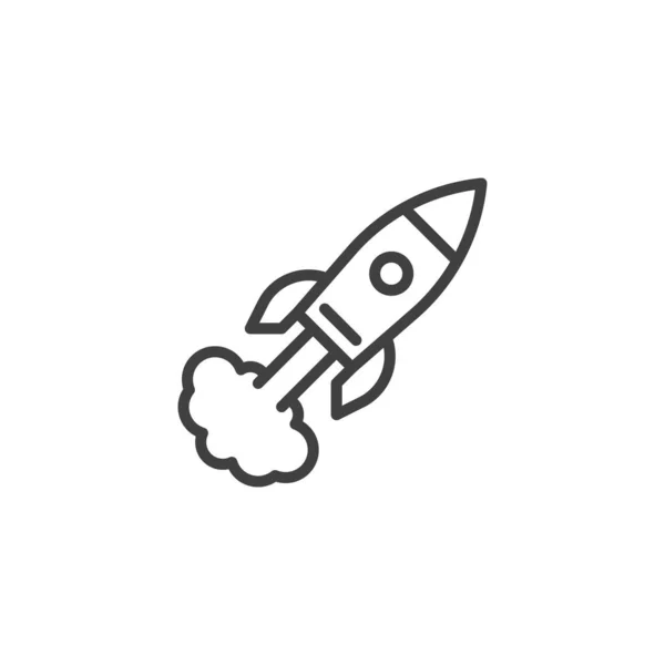 Start Raket Lijn Icoon Rocket Lancering Lineaire Stijl Teken Voor — Stockvector