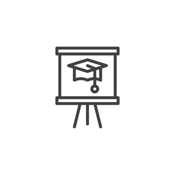 ビジネストレーニングラインのアイコン モバイルコンセプトとウェブデザインのためのリニアスタイルのサイン 卒業帽子の輪郭ベクトルアイコンを持つホワイトボード 教育シンボル ロゴイラスト ベクトルグラフィックス — ストックベクタ